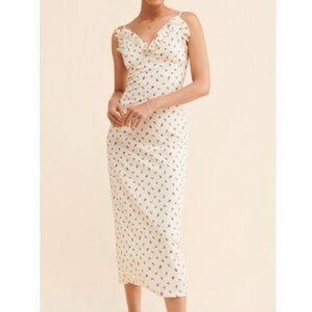 Sister Jane Cream Floral Rosebud Ruffle V-Neck Midi Dress Large